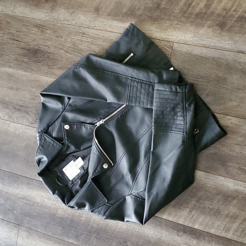 SO faux leather jacket ruffled back